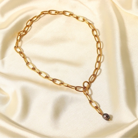 18K Gold Plated Black Pearl Pendant Necklace - Picture 7 of 9